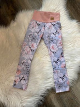 Charger l&#39;image dans la galerie, leggings fleuri rose fond gris