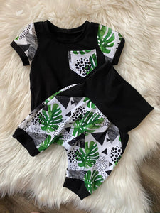 Short harem À MOTIF monstera UNI noir